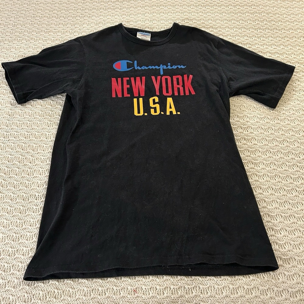 VTG Champion New York USA T-Shirt Men's L Black